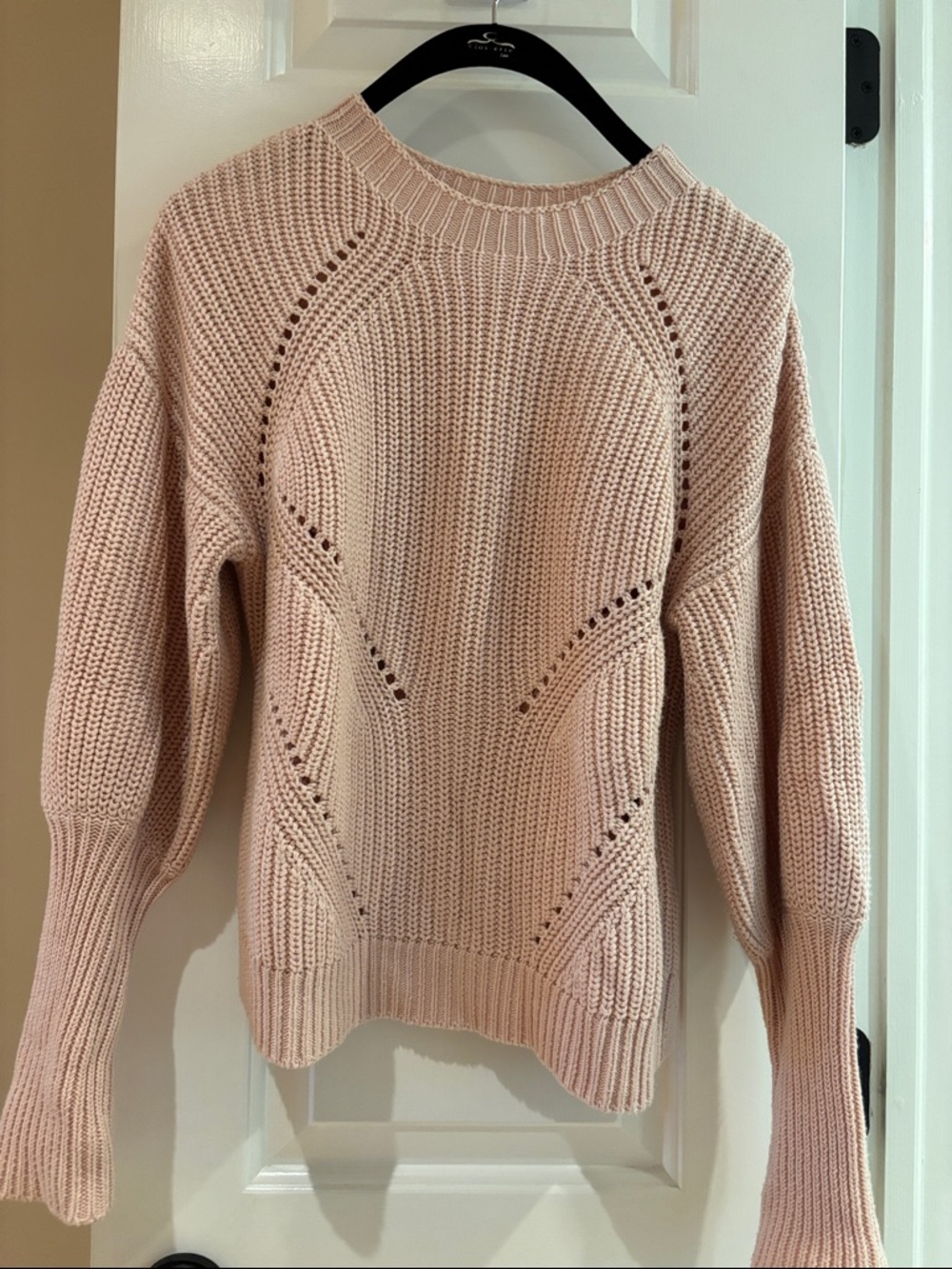 Cotton Cashmere Pink Blouson Sleeve Sweater